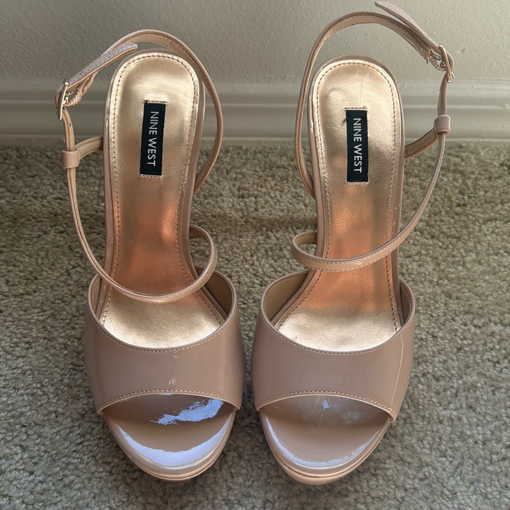 Nine West Womens Geez Heeled Sandal - Only Nude Pair Online - 4.8" Heel Height